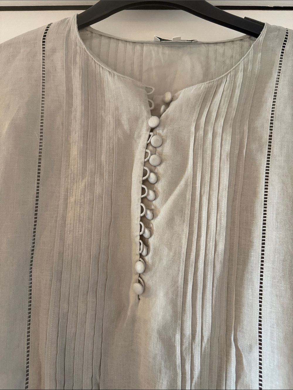 Lafayette 148 Light Taupe Linen Button-Front Tunic Dress - Picture 2 of 5